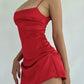 Spaghetti Strap Backless Slit Mini Dress Red Black Satin Summer Dresses for Women 2025 Sexy Club Outfits