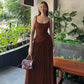 Twisted Spaghetti Strap Backless Long Dresses Summer Outfit Woman French Style Elegant Black Dress
