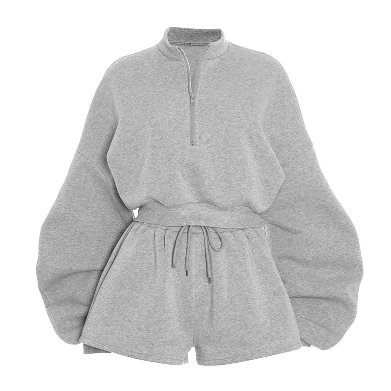 Ladies Two Pieces Outfits Casual Pullovers Sweatshirts Long Sleeve Top and Shorts Matching Sets Tracksuit