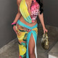 Colorful Leopard Women 2 Piece Set Y2K Beach Vacation Halter Tank Tops+Wrapped Maxi Skirts Matching Vacation Clubwear
