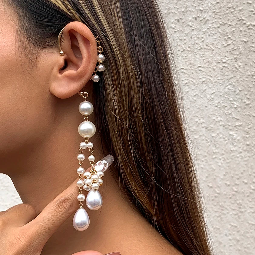 Kpop Long Tassel Clip Earring for Women Ladies No Piercing Fake Cartilage Exquisite Ear Bone Clips Pendientes Jewelry