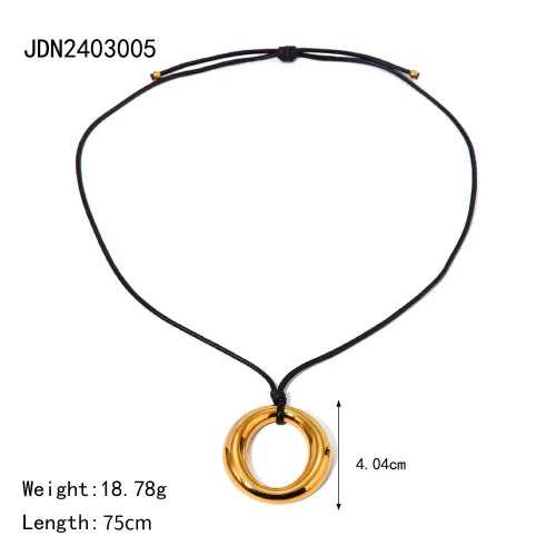 Trendy Stainless Steel Waterproof Irregular Geometric Metal Wax Rope Necklace Gold Silver For Women Jewelry Gift