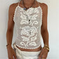 Women Boho Crochet Cami Top Halter Neck Open Back Floral Pattern Fitted Crop Top for Beach Cover Up Vacation Photoshoot