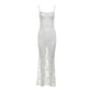 See Through Dress Women Sexy Summer Club Flower Lace Chest Wrapping Spaghetti Strap Vacation Beach Club Maxi Vestidos