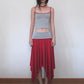 Color Blocking Design 2 Piece Set Woman Low-Neck Backless Navel Exposed Tops+Irregular Hem Long Skirts Elegant Suits