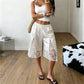 Womens Y2K Satin Lace Patchwork Capri Shorts Drawstring Waist Side Slit Floral Lace Hem Loose Mid Calf Casual Bottoms