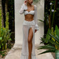 Women 2Piece Outfits Flare Long Sleeve Sweetheart Neck Dot Print Crop Tops and High Slit Long Skirt Set Summer Beachwear