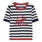 Y2K Striped Knit T-Shirt with Devil Heart Print, Retro Harajuku Short Sleeve Top, Aesthetic Slimming Knitted Jumper