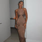 Brown Lace Print Halterneck Maxi Dress Woman Clothing Sexy Evening Party Summer Dresses 2026