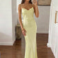 Women Satin Spaghetti Strap Sexy Maxi Dress Cowl Neck Slim Bodycon Long Dress Elegant Wedding Guest Evening Party Dress