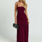 Women Spaghetti Strap Square Neck Maxi Dress Ruched Bodycon High Split Long Dress Elegant Evening Party Prom Dresses