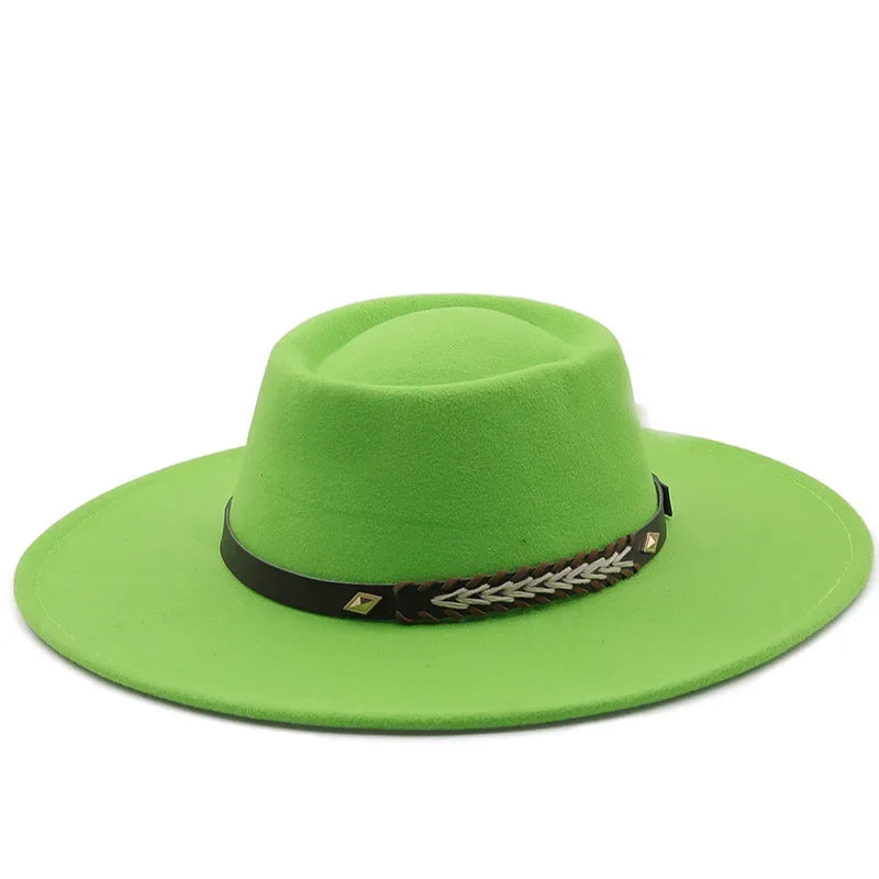 British Style Felt Fedoras Hats for Women9.5CM Wide Brim Men Formal Luxury Jazz Caps Bowler Wedding Dress Hat Chapeau Femme