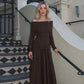 Off Shoulder Long Sleeve Pleated Dresses Women' S Clothes Solid Color French Elegant Maxi Dress Autumn 2025