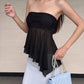 Trend Jacquard Patchwork Tank Top Women Fashion Irregular Mesh Hem Ruched Sexy Chic Simple Vacation Party Club Vest
