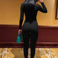 Sexy Jumpsuits Women Metal Decoration Swing Collar Long Sleeve Slim Peach Hip Midnight Street Clubwear Party Overalls