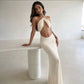 Hollow Out Halter-neck Maxi Dress with Faux-pearl Body Chains Party Wear Sexy Birthday Dress for Woman 2026