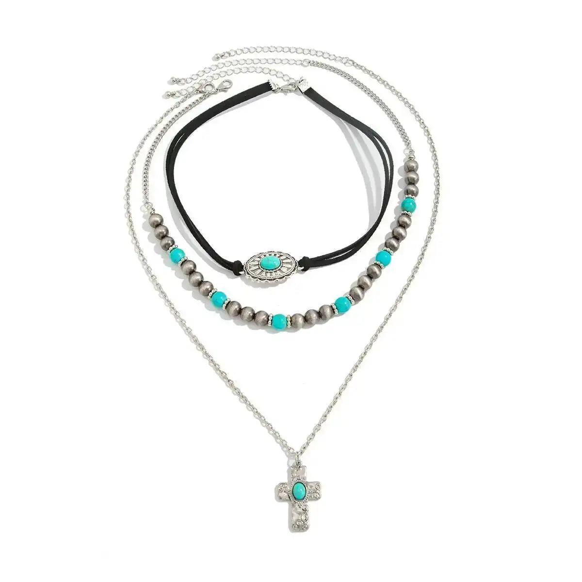 3Pcs/Set Ethnic Cross Jesus Pendant Choker Necklace for Women 2026 New Trend Boho Beads Chain Aesthetic Jewelry Gift