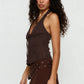 Retro Pinstripe Halter Neck Crop Top Women Deep V Tie Front Button Down Sleeveless Slim Fit Y2K Tank Vest Streetwear