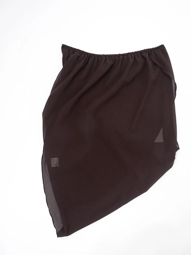 Wild Crop Top Women Sexy Diagonal Collar Mesh Irregular Two-Wear Split Elegant Beach Vacation Stretch Street Clubwear