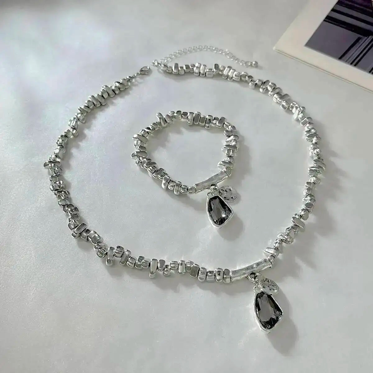 Vintage Irregular CCB Beads Chain Necklace Bracelets for Women Goth Crystal Pendant Choker Jewelry Set Halloween Gifts