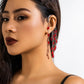1PC Long Tassel Red Crystal Clip Earring for Women Wedding Bridal Elf No Piercing Fake Cartilage Ear Bone Clips Jewelry