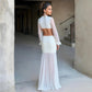 White Mesh Deep V Neck Long Sleeve Pleated Maxi Dresses Woman Elegant Party Dress Wedding Guest