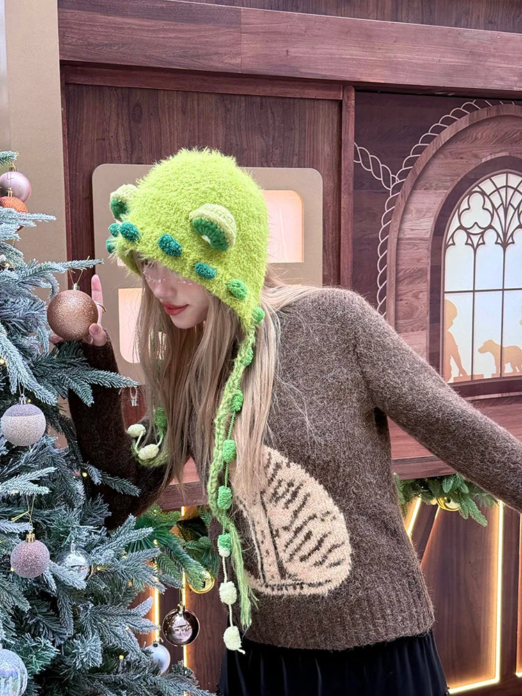 Cute 3D Ear Pom Pom Ear Flap Knit Beanie For Women