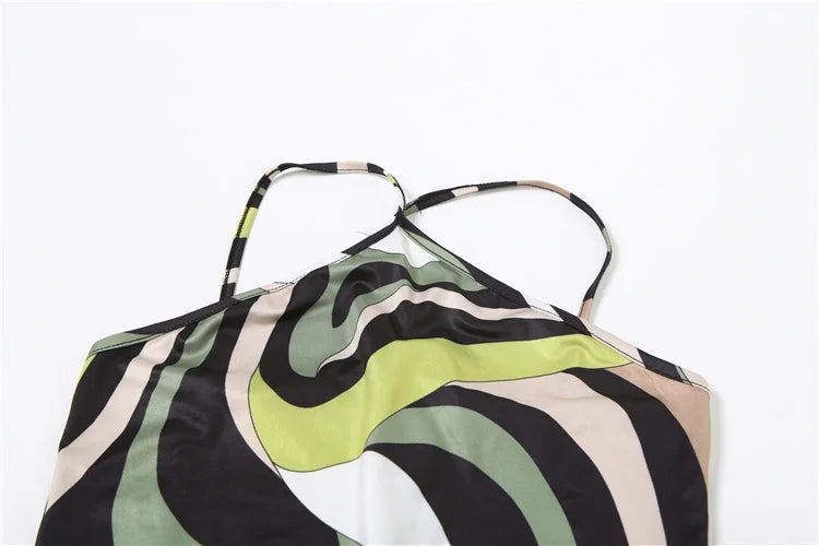 Halter Backless Bodysuit Women Summer Y2K Sleeveless Beach Vacation Colorful Print Tight Body Hipster Midnight Tops