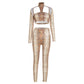 Hipster Snake Print 2-Piece Set Women Hollow Backless Chest Wrapped Crop Top+Leggings Sexy Stretch Clubwear Outfits