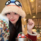 Cute Rainbow Striped Crochet Eye Plush Brim Hat For Women
