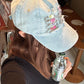 Women's Y2K Distressed Denim Baseball Cap, Bead Embellished Washed Jean Dad Hat, Adjustable Streetwear Sun Hat