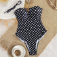Polka Dot Swimsuit Strapless V Neck Ruffle Trim Tummy Control Bathing Suit for Women Beachwear Summer Vacation PoolParty