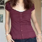 Women Fairy Grunge Crop Top Vintage Lace Short Sleeve Shirt Aesthetic Patchwork Square Neck T-Shirt 90s Harajuku Shirt