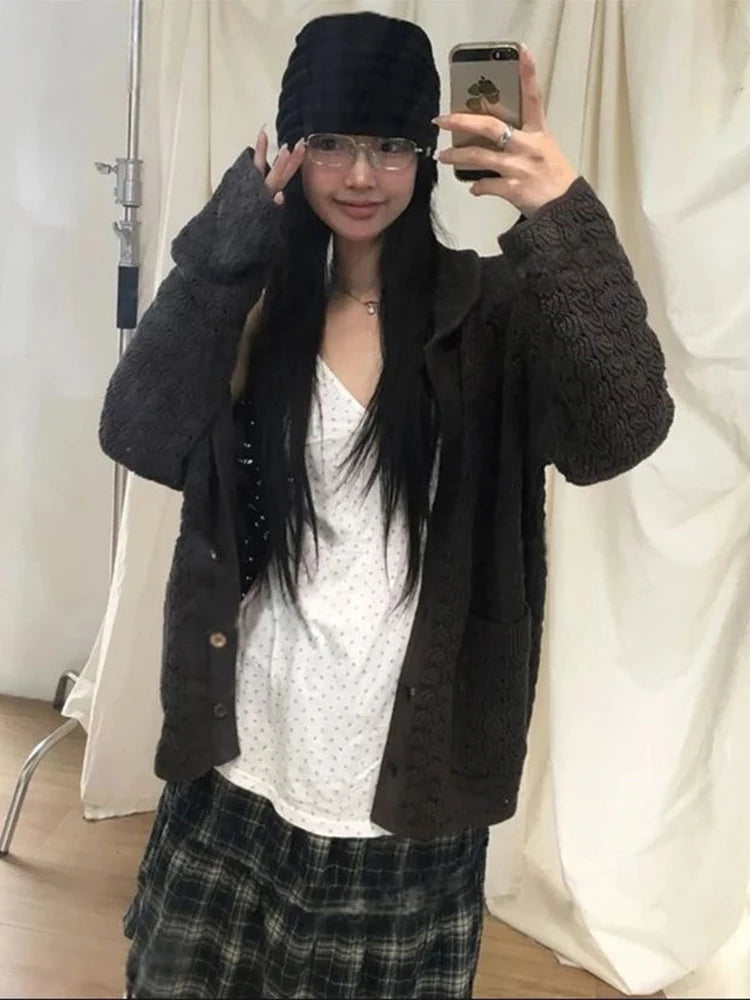 Classic Basics Sweater Women Autumn Casuals Long Sleeve Button Pocket   Elastic Streewear Daily Simple Trend Coat