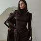 Long Party Elegant Dress Turtleneck Long Sleeve High Split Maxi Dresses Women Clothing Winter