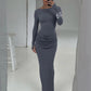 Casual Ruched Elegant Long Dresses Woman Autumn Style Classic o-Neck Full Sleeve Skinny High Waist Robe Basic Vestidos