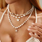 Boho 3Pcs Set Imitation Pearl Starfish Pendant Necklace for Women Y2K Style Oil Drop Charm Clavicle Chain Jewelry