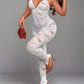 See Through Jumpsuit Women Backless v-Neck Sleeveless Flower Lace Slim Sexy Midnight Summer Hottie Fashion Outfit
