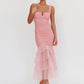 Mesh Backless Sexy Maxi Dress For Women Gown Two Layer Spaghetti Strap Sleeveless Ruched Bodycon Club Party Dress