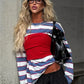 Trend Tops 2 Piece Set Women Fashion Simple Waist-Cinching Vest+Striped Print Full Sleeve T-Shirts Chic Street Tess