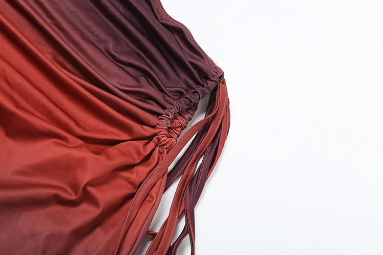 Gradient Sexy 2 Piece Set Women Y2K Plait Heart Shape Camisole+Shirring Hollow Skirts Summer Beach Vacation Clubwear