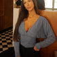 Batwing Sleeve V-neck Cropped Sweatshirt Gray Knit T Shirt Long Sleeves Tops Fall 2026 Woman Clothing