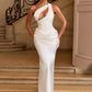 Satin One Shoulder Sexy Maxi Dress Women Elegant Diagonal Collar Cutout Ruched Bodycon Mermaid Long Evening Party Gown