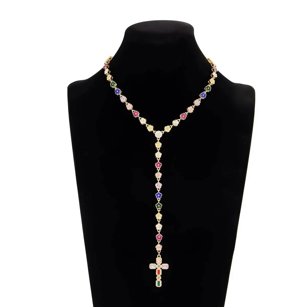 Luxury Colorful Rhinestone Jesus Cross Pendant Necklace Y2K Hip Hop Style Unisex Couple Chokers Fashion Jewelry for Men