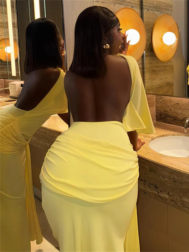 Sexy Split Dress Women Y2K Belt Ribbon Patchwork Backless Short Sleeve Classic Evening Birthday Party Elegant Bodycon