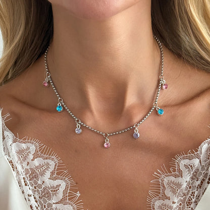 Sweet Colorful Rhinestones Pendant Choker Necklace for Women Cute Adjustable Clavicle Chain Y2K Jewelry Accessories