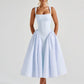 Square Neck Sleeveless Backless A-line Long Dresses Princess Style Pink Plaid Dress Summer Elegant