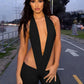 Irregular Hollow Sexy Jumpsuits Women Bandage Halter Deep V-Neck Backless Skinny Stretch Hot Girls Hipster Streetwear