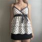 Women Polka Dot Cami Top Bow Lace Trim V Neck Tiered Layer Ruffle Babydoll Sleeveless Backless Smocked Peplum Camisole