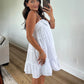 Women's Mini Cami Dress Stylish Dots Print Decorative Bow Square Neck Spaghetti Strap Short Dress for Summer Vacation